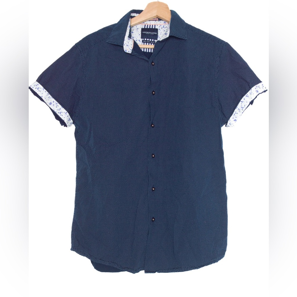 Dark blue dotted button up shirt